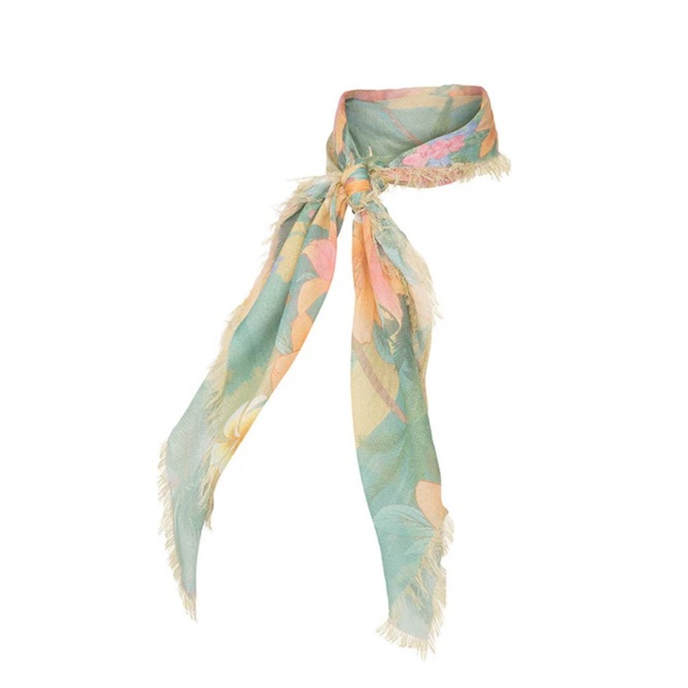 Spell Pastel Floral Fringed Scarf in‎ Green, Pink & Yellow